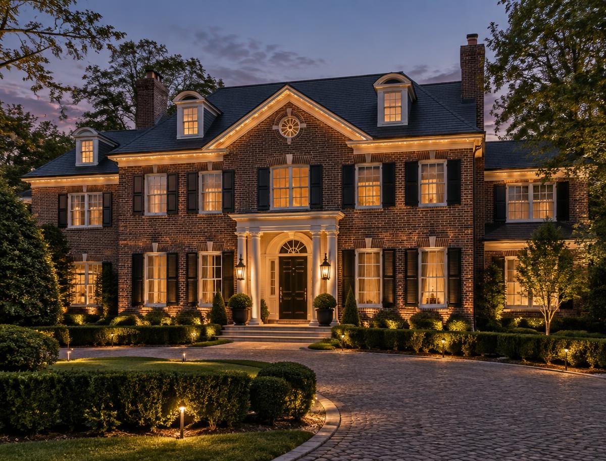 Brick Georgian residence with permanent warm lighting